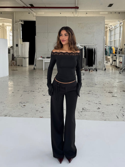 Buckle low waist bukser - sort