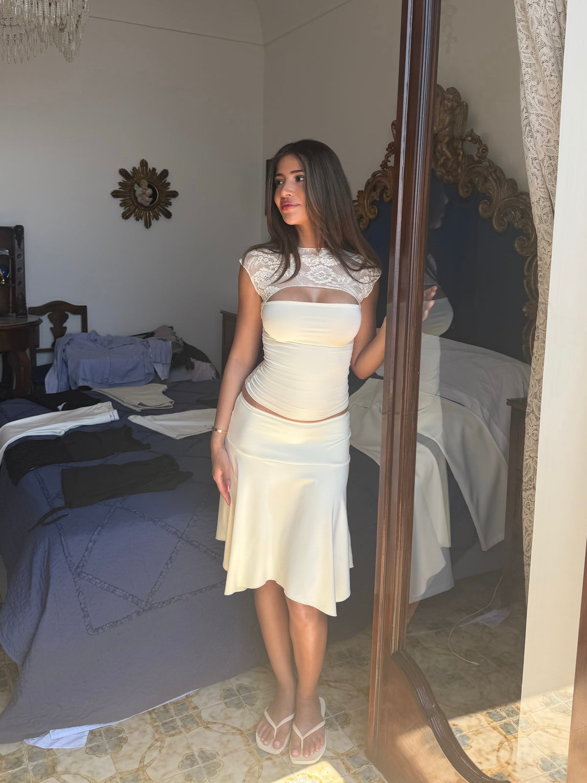 Lara lace top - lys gul