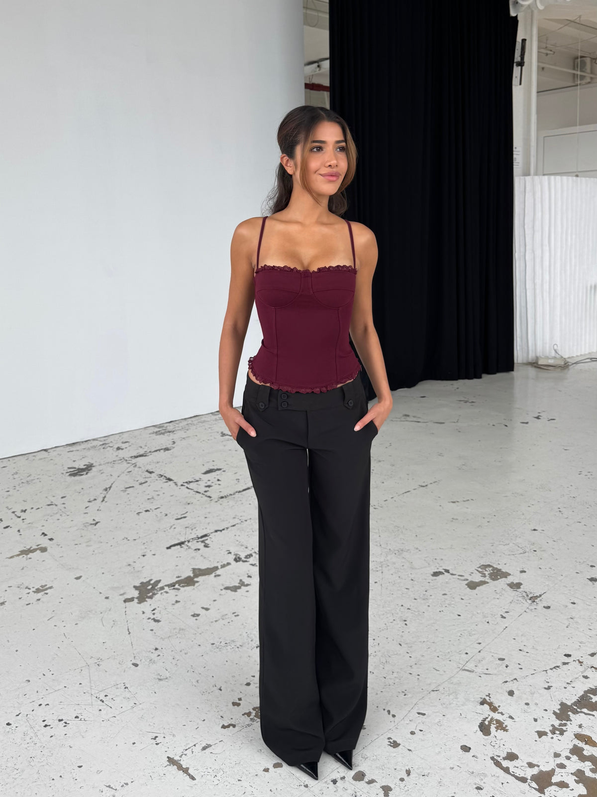 Lula lace corset top - mørk rød