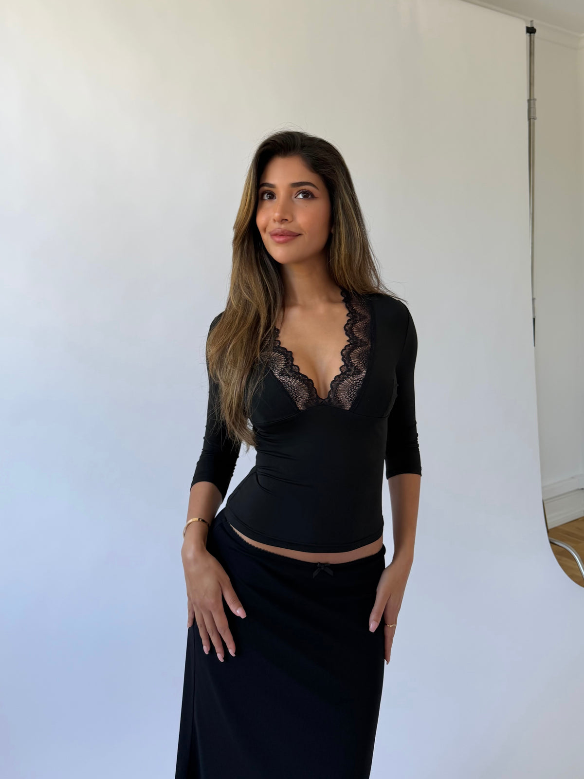 Lucia quarter sleeve top - sort
