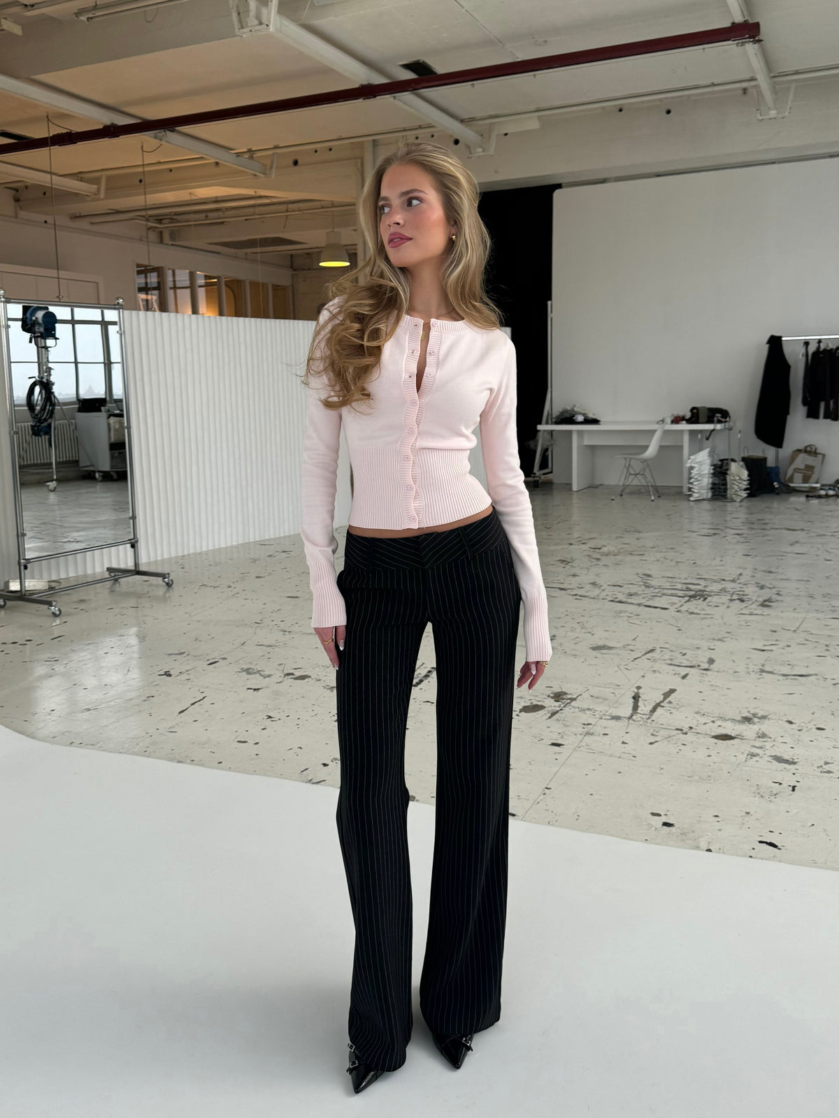Livia low waist bukser - sort stribet