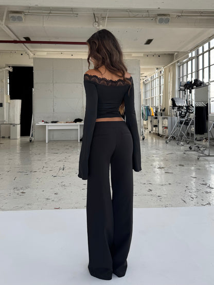 Buckle low waist bukser - sort