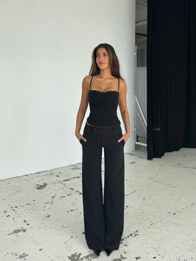 Button low waist bukser - sort