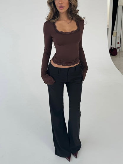 Blair basic lace top - mørk brun