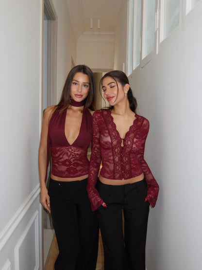 Pretty Luna lace top - bordeaux (forudbestilling)